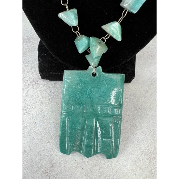 Women's Fashion Jewlery Aqua Howlite Stone Chip Statement Pendant Necklace - Picture 2 of 9